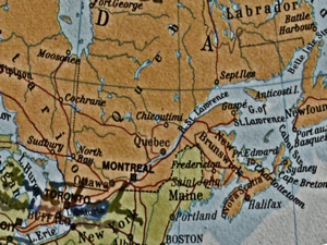 St Lawrence River area of Eastern Canada. Parnells World Atlas 1977