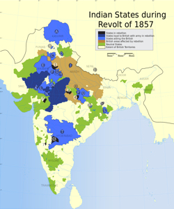 Indian States in British India in Revolt of 1857. Wikimedia Commons