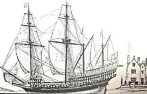 Elizabethan Galleon, typical of the ships that the Kempe shipyard built. Frank E Dodman