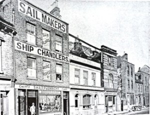 Sailmakers and Ship Chandlers, Sharp and Enright's shop on Commercial Quay in the 1920s. In the following decade they moved to their present Snargate Street premises when Commercial Quay was demolished. Hollingsbee Collection.