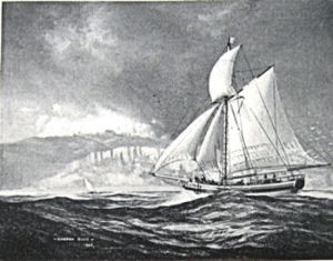 King George I, John Minet Fector's 70ton sloop and the fastest ship on the cross Channel packet run in which he made many surreptitious crossings of the Channel during the time of the French Revolution. Gordon Ellis. A model of the ship can be seen at Dover Museum