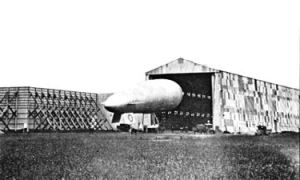 WWI Airship shed at Capel Aerodrome and an SS12 airship Dover Transport Museum