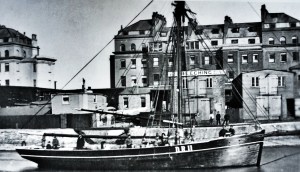 Beeching shipbuilders, Wellington Dock with Dover Fishing smack DR 11, Surpise nearer to the camera. Dover Library