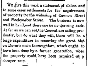 Biggin Street and Cannon Street widening, financial settlements to former retailers. September 1892