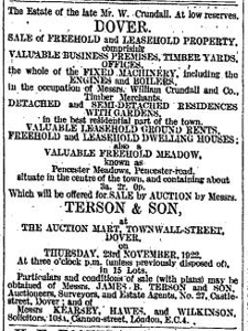 Pencester Meadow put for auction advert November 1922