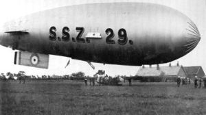 SSZ airship. Successful modification of SS airship by Capel engineers. Folkestone Library