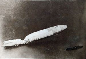 Zeppelin brought down in August 1915 by Dover Anti-Aircraft guns courtesy of Doyle collection