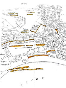 Map of Dover 1844 Highlighting areas mentioned in the Dickens and Dover text