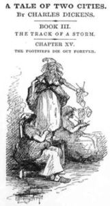 Three women knitting in front of the guillotine by John Mclenan for Tale of Two Cities by Charles Dickens. Wikimedia