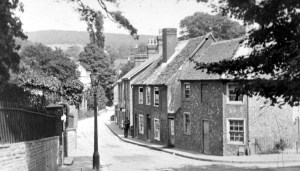 River paperworkers cottages with River paper mill on left Minnis Lane c1880. Dover Library