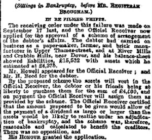 River and Crabble paper mills - Official Receivers report following Filmer Phipps bankruptcy 17.09.1888