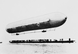 First Zeppelin ascent on July 2, 1900. Library of Congress Wikimedia