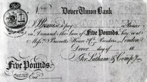 £5 note drawn on Latham's Dover Union Bank c1830 - note the watermark. David Ryeland