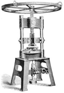 Paper press - Wilkes screw tile press c1891. Popular Science 1892 Wikimedia