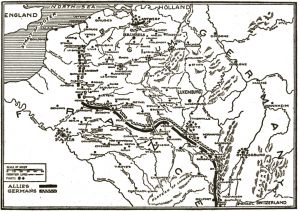 WWI Front Line following the Battle of Marne September 1914. Solid lines show Allies trench fronts, dotted the German. The Race to the Sea. Wikimedia