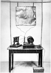 Marconi's first radio transmitter built in August 1895. Wikimedia