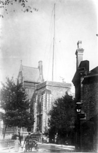 Marconi Mast on Dover Town Hall for Ambrose Fleming's lecture in Connaught Hall on the Marconi Dover wireless experiments 1899. Bob Holligsbee Collection Dover Museum