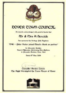 Millenium Bandstand, Pencester Gardens, Dover Town Council certificate for purchasing Peter Fector flagstone 2001.