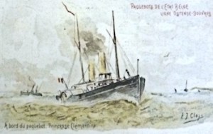 Princesse Clementine Belgium Marine packet ship drawn by PJ Clay. Dover Library