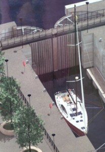Esplanade Navigational Lock Sector lock gates - artist impression - designed to open outwards. AS 2018