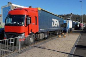 Townwall Street - lorries on A20 having left Eastern Docks to make deliveries throughout the UK. AS 2019