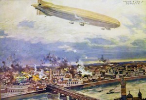 WWI German Schütte-Lanz Airship SL2 bombing Warsaw, Poland 1914. Hans Schulze. Library of Congress