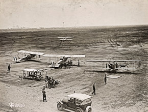 Pilot cadets undergoing training in Texas, one of the Aeroplanes is taking off. United States National Archives 