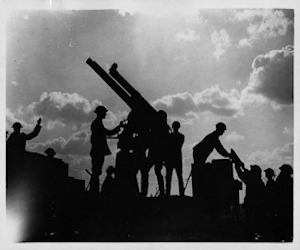 Battle of Broodseinde Ridge -13 pounder 9cwt anti-aircraft gun in action. National Library of Scotland 