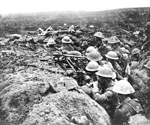 Battle of the Menin Road Ridge. Signals section of the 13th Battalion, Durham Light Infantry, equipped with telescopes, field telephone and signalling lamps, 20.09.1917. John Brooke IWM