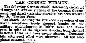 German version of the seaplane bombing raid on Dover 19 March 1916