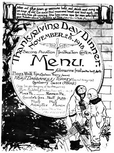 Second American Aviation Instruction Center Tours Aerodrome, France Thanksgiving menu 1918. United States National Archives